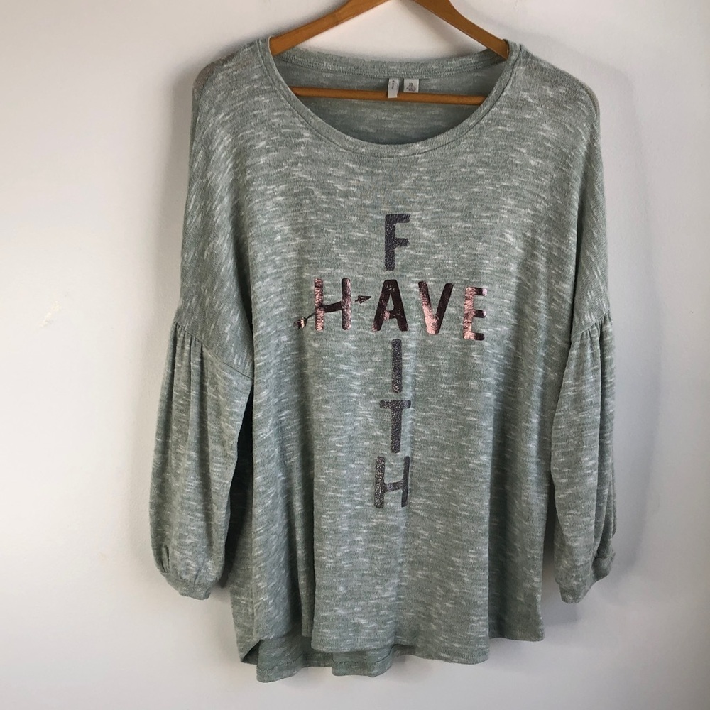 CATO sage green soft “faith” top